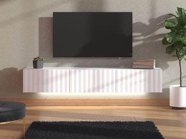 Como White Slat Effect Wall Mounted Floating Wide TV Entertainment Unit with Three Doors - UK Luxury Furniture